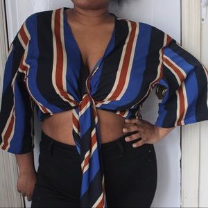 Stripe self tie blouse
